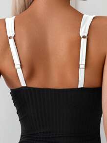 Swim Basics 女士拼色连体泳衣，适合海滩/度假 - 黑與白 - 查看 5