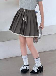 DAZY Girls Pleated Mini Skirt, Fall - Grey - View 3