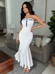 Chiquease Vestido sin mangas a rayas azul y blanco para mujer - Multicolor - Ver 4