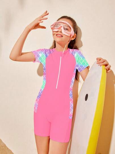 SHEIN Tween Girls Beach Holiday Printed One-Piece Swimsuit Summer Swimming Suits For Teens Swimming Suits For Teenagers Swimming Suits For Teens One Piece Tween Girl Swimsuit Girls Rashguard Swimsuit Mermaid Scale Swimsuit Rash Guard Swimsuit For Girls Tween Girl Swimsuit One Piece Short Sleeve Rashguard Swimsuit For Girls Teen Girl Rash Guard Set Girls Mermaid Swimsuit Girls Swimsuits Summer Holiday