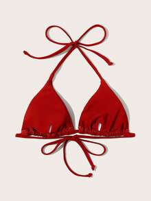 Vaytide Summer Beach Drawstring Halter Triangle Bikini Top - Red - View 6