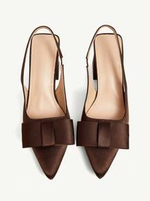 CUCCOO CHICEST 女士优雅方头粗跟一脚蹬高跟鞋，带蝴蝶结装饰，巧克力棕色，适合工作、约会、下午茶，百搭衣橱必备