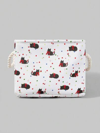 Kawaii 1 pieza Cesta de lavandería de gran capacidad con adorno de lazo de gato y fresa con lunares y con ribete de encaje, cesto de almacenamiento portátil 1440731