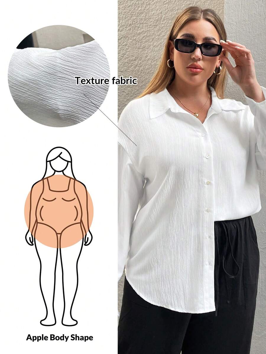SHEIN Essnce Summer Women's Plus Size Casual Vacation Loose Sunscreen Long-Sleeved White Going Out Top Shirt