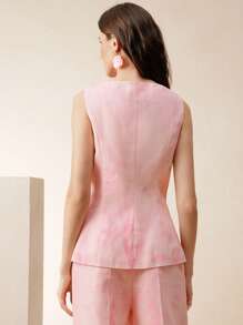 Anewsta 夏季粉色优雅花卉印花背心外套 - 粉色 - 查看 3