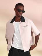 Sumwon Studios Lifestyle Statement Streetwear Button Up Work Shirt Short Sleeve Contrast Collar Lightweight Summer Spring Casual Boxy Fit Top