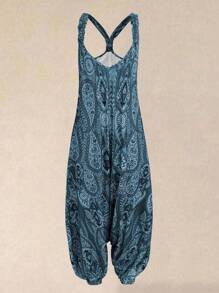 SHEIN MOOSTA Plus Size Bohemian Wide Neck Sleeveless Loose Jumpsuit - Multicolor - View 1