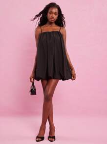 NYA SZN 娃娃裙泡泡裙特殊场合婚礼宾客新娘派对早午餐约会复古休闲日常基本款夏秋季女装 - 黑色 - 查看 1