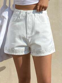 Livesso 女式休闲百搭牛仔短裤，带刺绣和口袋