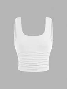SHEIN 4pcs/Set Tween Girls' Slim Fitting Casual Comfy Stretchy Knitted Tank Tops, Versatile - Baby Blue - View 6