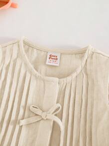 Cozy Pixies 2 pièces/Set Top sans manches à col ras-du-cou avec décoration nœud et pantalon à taille élastique pour bébé fille