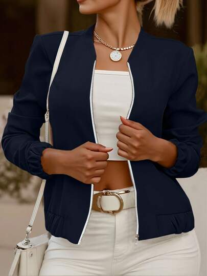 INAWLY Women's Lightweight Short Baseball Jacket For Spring And Autumn, Casual Everyday Wear Fall Winter Cloth For Women