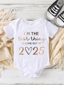SHEIN Baby Boy Casual Letter Print Short Sleeve Romper, Summer Customizable Baby Clothes Customize Baby Clothes Custom Baby Clothes Personalized Baby