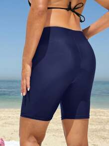 SHEIN Pregnant Women Simple Solid Color Ruched High Waist Swimsuit Bottom For Summer - Navy Blue - View 2