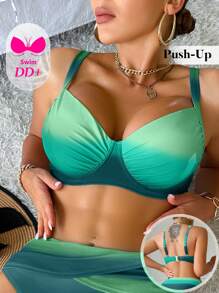 Swim DD+ Women's Gradient Ruched Swimsuit Bikini Top For Holiday & Beach For Summer Beach Vacation - Multicolor - View 1