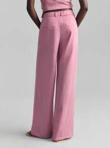 Ontre 2025 Women's Summer Linen Trousers, Pink Minimalist Fashion Suit Pants, Suitable For Commuting, Vacation, Comfortable And Refreshing Summer, Beach Resort, Music Festival, Teacher Wear - Pink - View 4