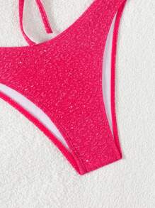 SHEIN Set de 2 piezas de bikini de verano con sujetador con copa suave y con lazo, y bragas de corte alto, conjunto de bikini sexy - Rosa Fucsia - Ver 4
