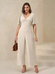 Chikora جمبسوت غير رسمية فاخرة ذات ياقة على شكل V مع تويست على الخصر للنساء مقاسات كبيرة