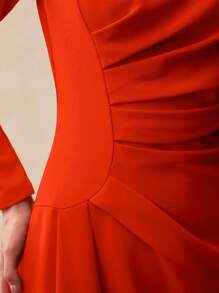 MOTF PREMIUM WOMEN SOLID RUCHED WAIST ZIPPER BACK DRESS