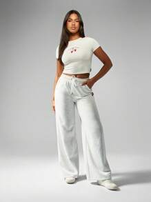 Missguided x Playboy 婴儿短款 T 恤夏季休闲棉质针织短袖短款家居服樱桃印花基本款运动时尚衬衫 - 灰色 - 查看 3