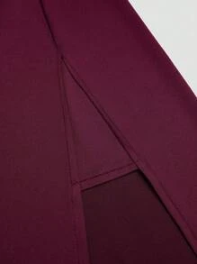 SHEIN MOOSTA Bộ đồ nữ thành thị gợi cảm lãng mạn không tay hở lưng cổ xếp ly + váy maxi xẻ cao màu đỏ rượu vang - Màu Đỏ Sâu - Xem 6