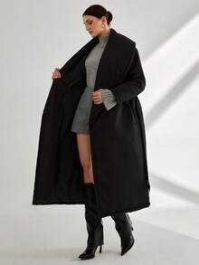 EURMUSE Oversized Quilted Maxi Padded Coat, Premium Winter Collection, Belted Wrap Design, Long Length Series, High-Fashion Statement Piece, Modern Volume Silhouette, Designer Outerwear Collection, High-End Fashion Series, Professional Winter Wear S For Women Long Coats For Women Long Black Coat Long Black Coat Women Long Padded Coat Women Maxi Padded Coat Oversized Padded Coat Women's Winter Coats - Black - View 4