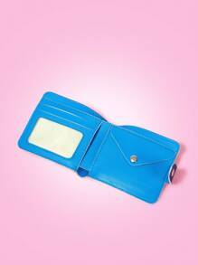 THE POWERPUFF GIRLS X SHEIN Bubbles Pattern Light Blue Curved Check Fashionable Summer Wallet