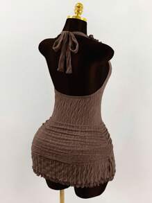 Amplova 女式荷叶边系带露背紧身迷你连衣裙