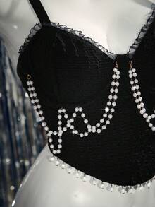 MidnightGlam حمالة نسائية عصرية مزينة بالخرز الاصطناعي، صدرية جذابة