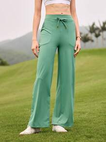SHEIN Quần thể thao màu trơn cho nữ, thời trang cho mùa hè - màu xanh lá - Xem 3