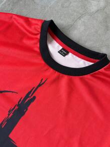 Manfinity EMRG Men Street Fashion Casual Summer Letter & Angel Demon Print Batwing Sleeve Loose T-Shirt Men Christian Graphic Tees For Men - Red - View 6