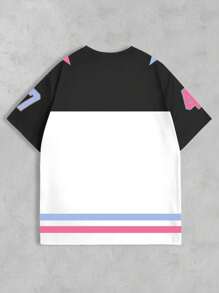 INAWLY Solva Street Cool Valiant Wind Collision Color Splicing Stars Digital Oversize American Sports Plus Size Women's T-Shirt