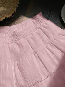 Comfortcana Regular Pink Woven Patchwork Hem Versatile Women Mid-Length Skirt Skirts For Women Summer - Pink - View 5