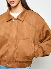 AiiRZ Zip Up Suede Collared Bomber Jacket - Brown - View 4