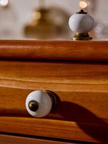 Cirelle 2 件白色陶瓷抽屉把手，黄铜装饰，适用于厨房门和抽屉的橱柜拉手，复古设计 - 白色 - 查看 4