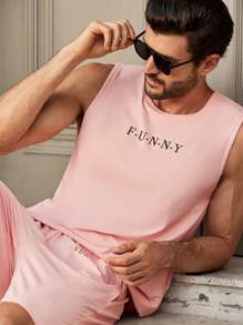 Manfinity VCAY 2pcs/Set Men's Casual Street Outdoor Beach Party Sleeveless Tank Top Set - Pink - View 6