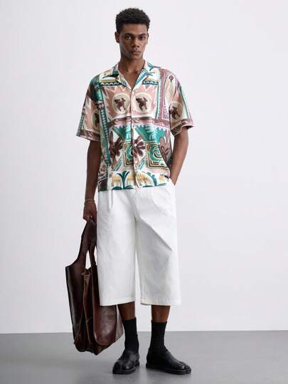 Maija 男式全印花前扣休闲短袖衬衫