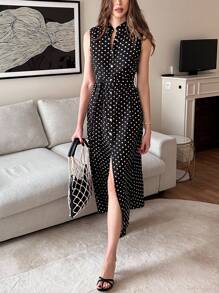 Pariaura 无袖黑白波点法式通勤风复古优雅商务休闲女士夏装 - 彩色 - 查看 3