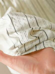 CosyJoli Plus Size Casual Striped Square Neck A-Line Puff Sleeve Shirt - Grey - View 6