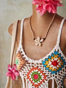 SHEIN ICON Set de 2 piese pentru femei, vară, vacanță, ieșiri la plajă, Hawaii, tropical, sexy, croșetat, colorat, tricotat, camisol, top și fustă, 2 piese - Multicolor - Vizualizare 9