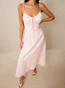 Poéselle 女士优雅提花设计前系带吊带连衣裙 - 粉色 - 查看 5