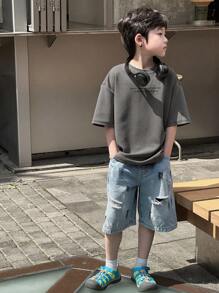 Dazy Kids Tween Boy Slogan Print Round Neck Drop Shoulder Casual T-Shirt