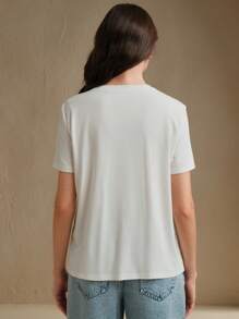 Anewsta 女士时尚度假优雅海滩椰子树亮片刺绣装饰 T 恤，适合夏季节日外出度假 - 綠色 - 查看 3