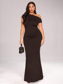 SHEIN BAE Váy maxi xếp nếp bất đối xứng cỡ lớn dành cho nữ, trang phục thanh lịch khi đi chơi, dự tiệc, hẹn hò, câu lạc bộ, Halloween, ngày lễ tình nhân, trang phục dự tiệc cưới, xuân/hè, váy maxi - Cà phê nâu - Xem 6