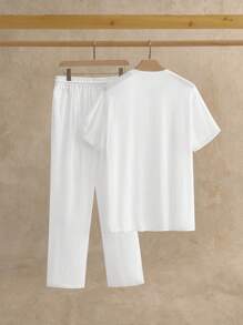 HIMLAND Set de 2 piezas Conjunto de camiseta de manga corta holgada y cómoda + pantalones para uso diario de hombre en verano