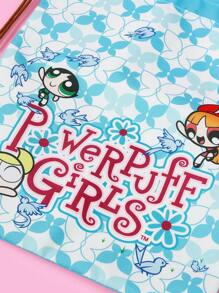 THE POWERPUFF GIRLS X SHEIN 花朵、泡泡、毛茛图案清新蓝白快乐飘逸抽绳背包 - 綠色 - 查看 5