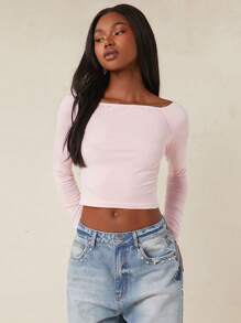 NYA SZN Blusa de punto básica, sexy, para salir, brunch, ropa urbana, iglesia, uso diario, casual, elegante, en tonos pastel para mujeres - Rosa - Ver 4