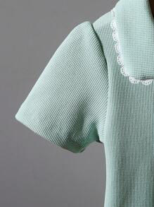 SHEIN 女婴休闲刺绣短袖POLO衫，春夏 - 綠色 - 查看 4