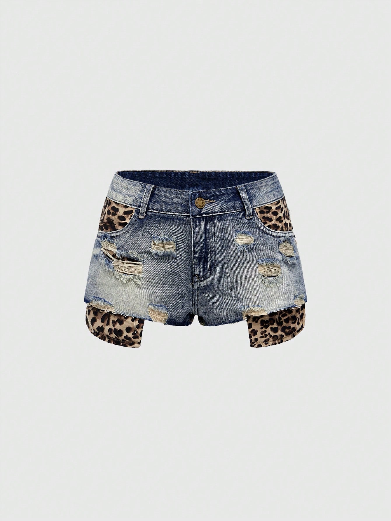 Our J-Fashion Y2K Patchwork Leopard Print Ruffle Hem Super