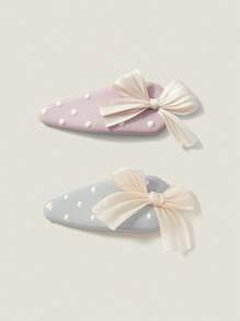 Muvela 1 Pair Light Blue Bow Decor Oil Drop PU Leather Fashion Hair Clips - Multicolor - View 1